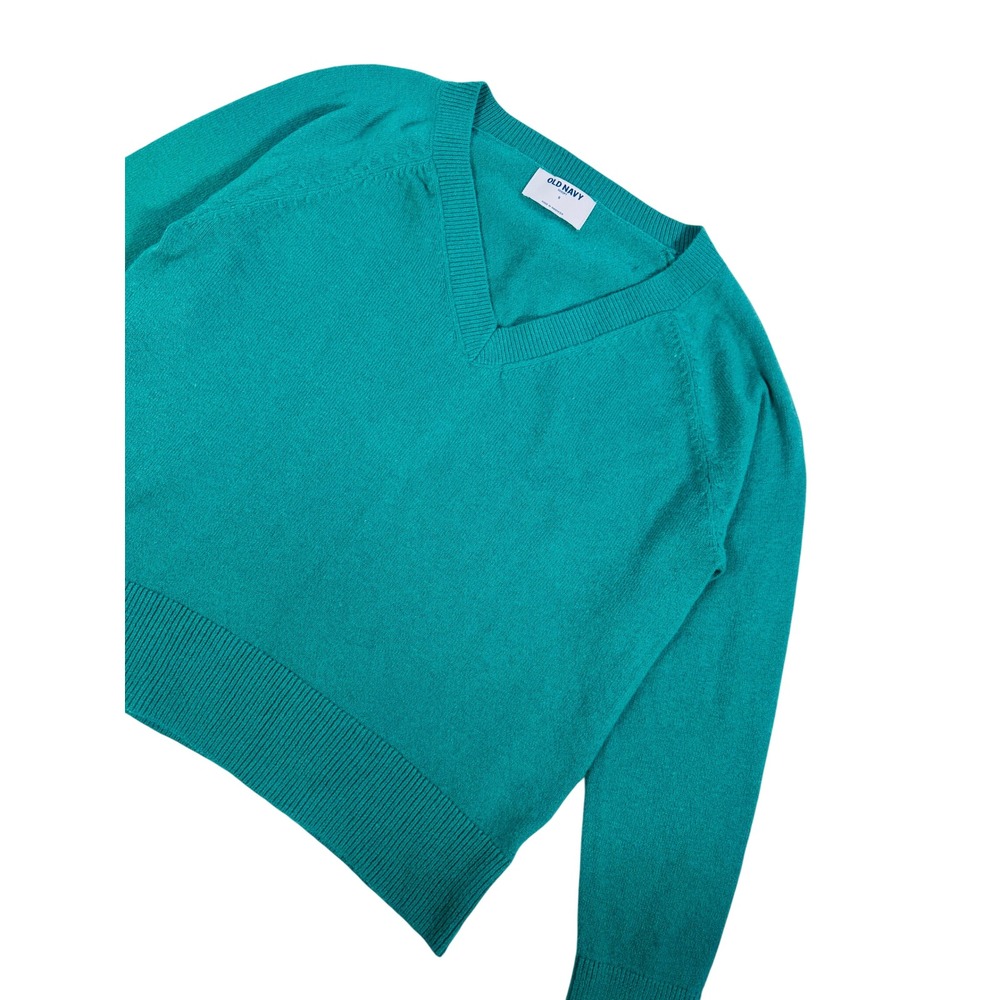 Old Navy SoSoft Teal Green V-Neck Sweater Women Small Raglan Sleeve Knit Preppy